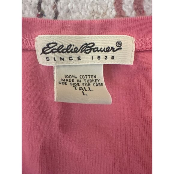 Eddie Bauer Women's Pink V-Neck T-Shirt Large Tall 100% Cotton Basic Classic - Picture 2 of 4